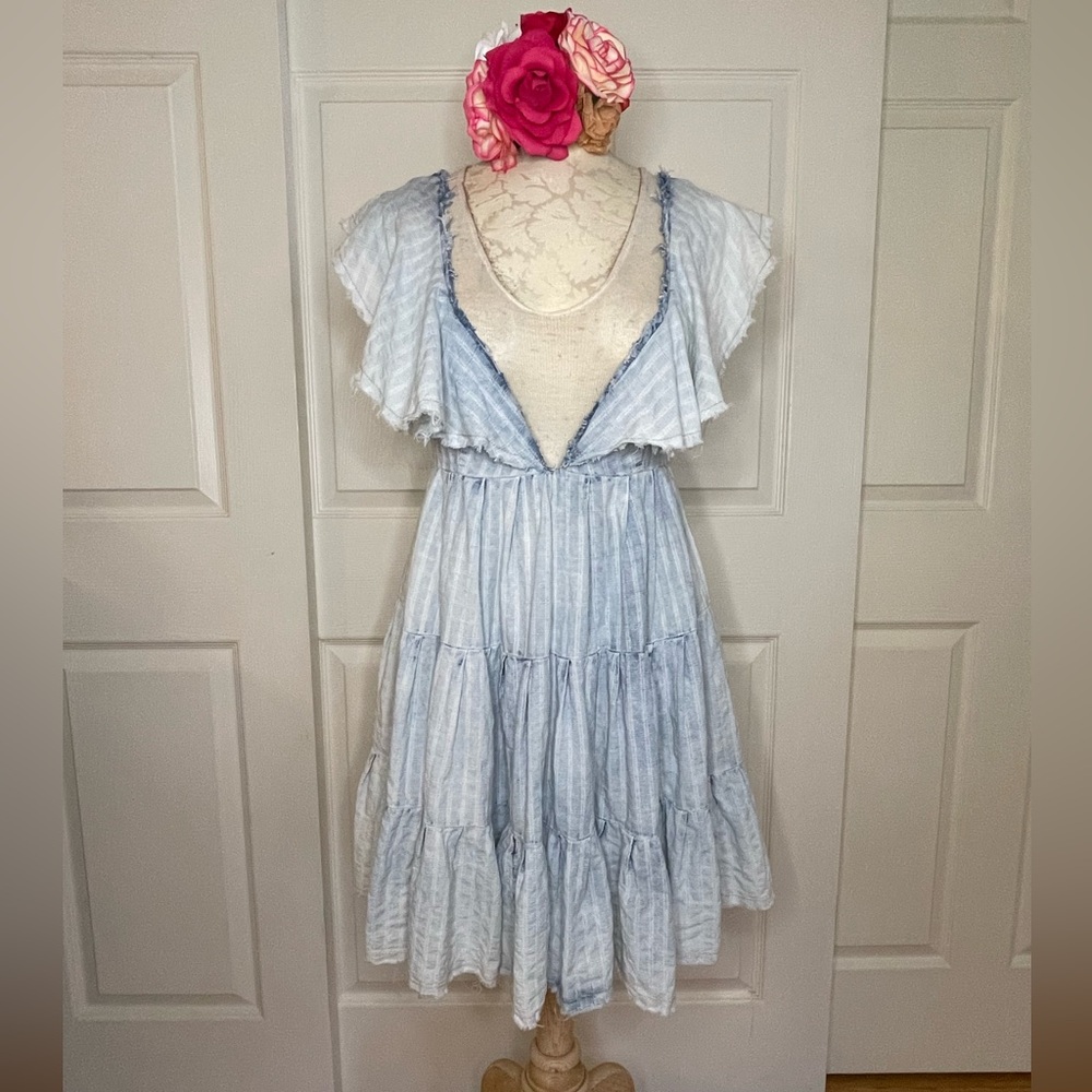 Free People Blue and White Jean Striped Midi Dress.